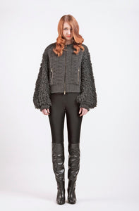 Fringe bomber knit jacket